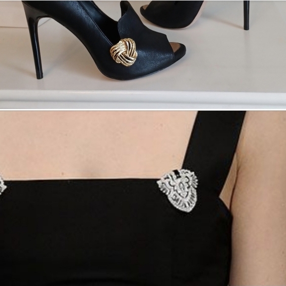 80s Black Floral Shoe Clips - Picture 4 of 5